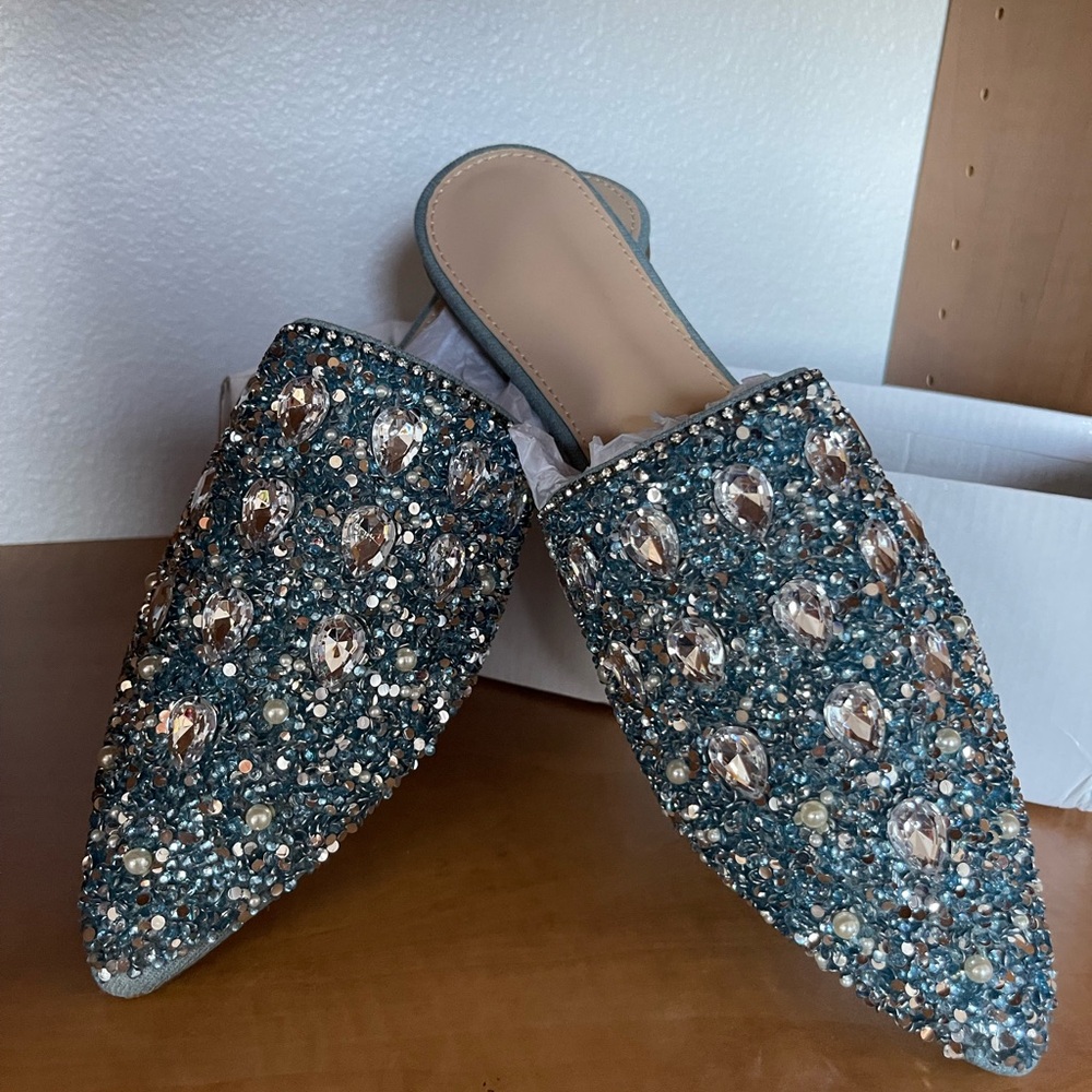 Embellished Blue Women's Mules
